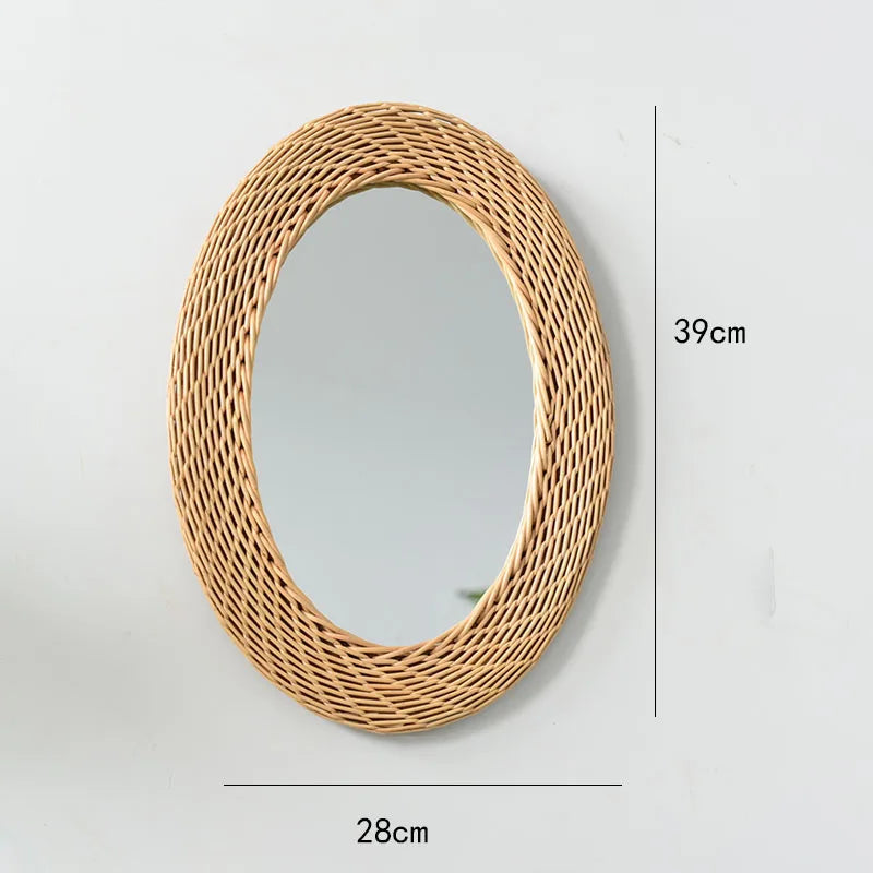 miroir décoratif rétro en rotin fait main pour décoration murale - vue 6 sur 6