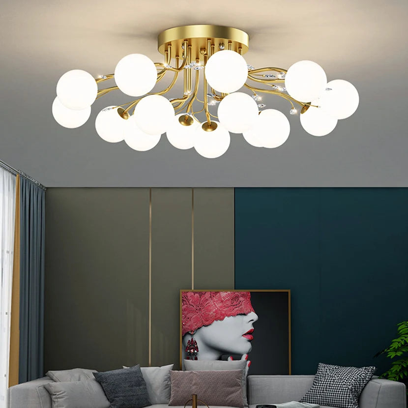 sandyha lustre led étoile avec boule de verre et cristal - vue 5 sur 18