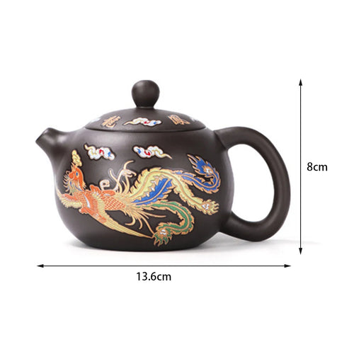 Théière argile motifs dragon phénix style gongfu artisanale