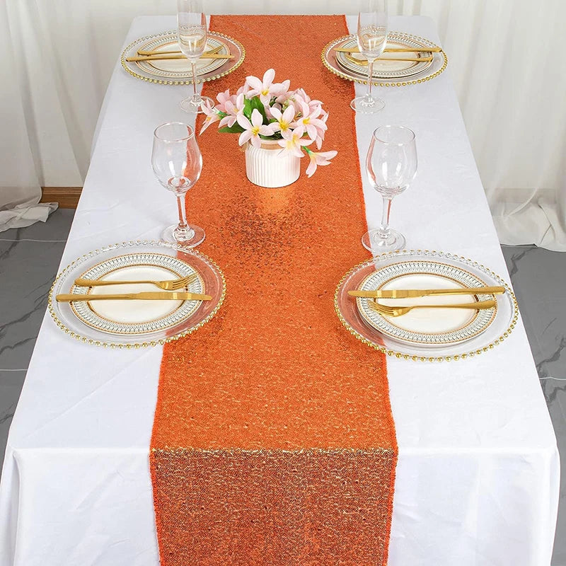 Chemin de table orange paillettes decoration fete mariage