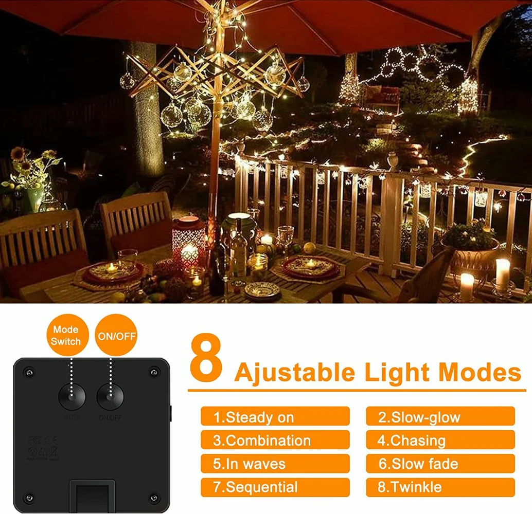 guirlandes lumineuses solaires étanches 300 led 8 modes fil cuivre - vue 3 sur 12