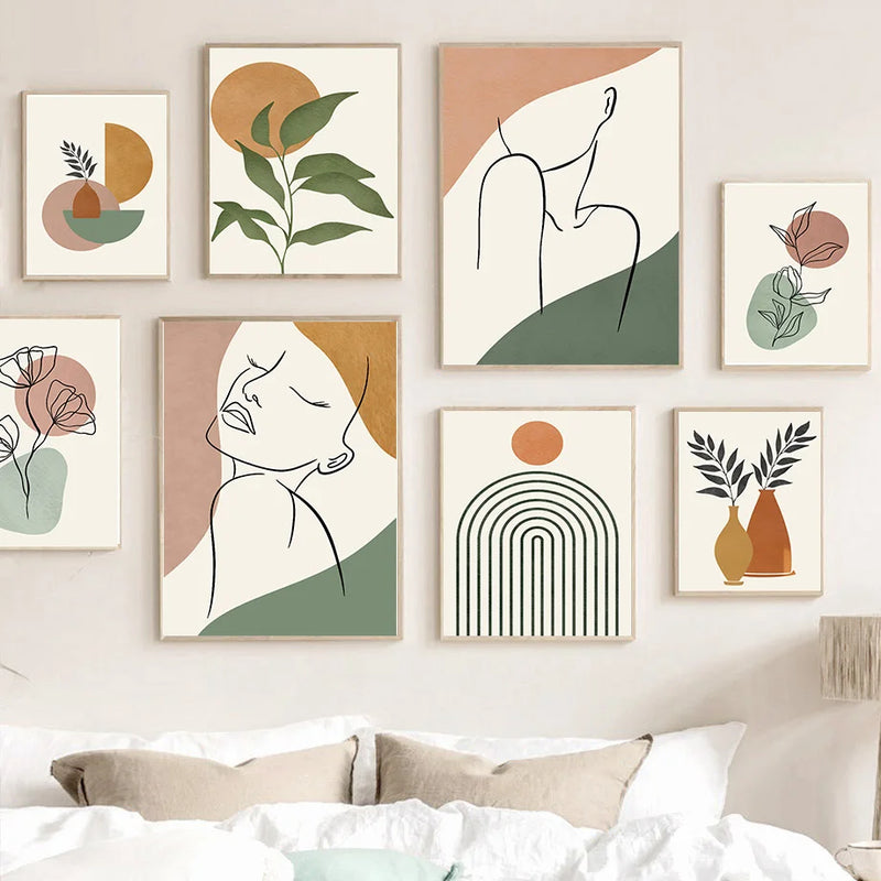 art mural boho géométrique cactus fleurs abstrait décoration intérieure