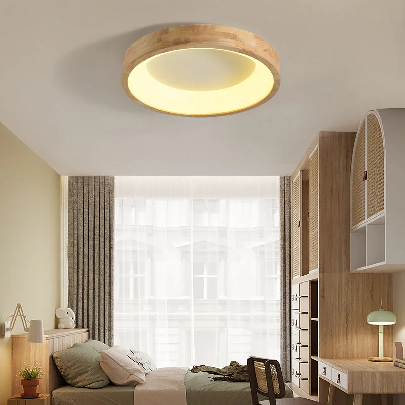 lustre moderne en bois et lumières led décoratives pour intérieur - vue 2 sur 8