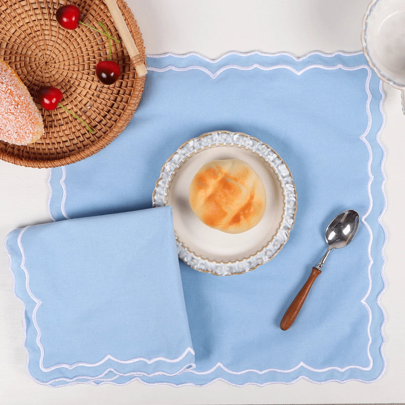 Serviette de table coton lotus brodé style champêtre