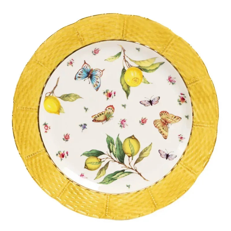 Assiette céramique motif citron style européen décoratif