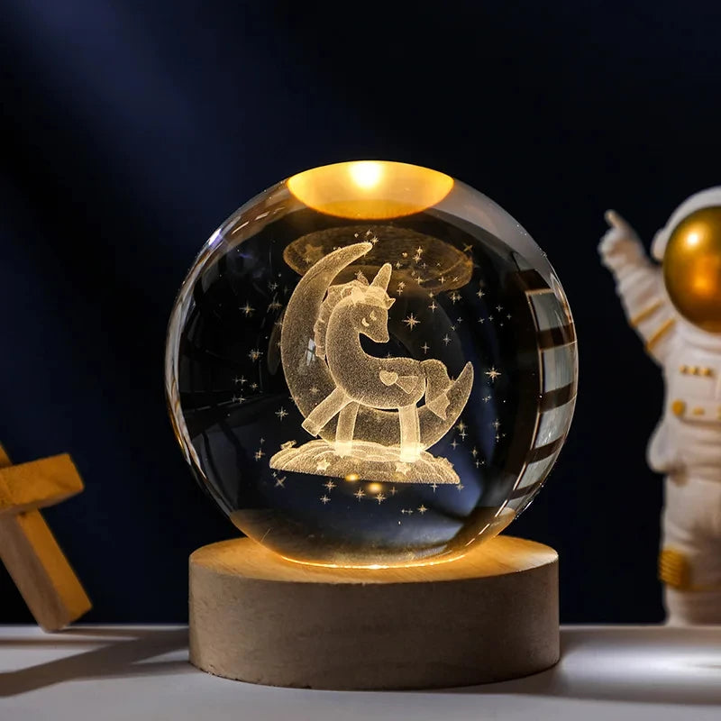 boule de cristal 3d lune galaxie décoration lumineuse pour la maison - vue 13 sur 17