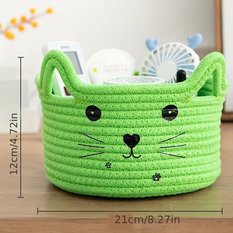 panier de rangement en coton tissé visage de chat adorable - vue 8 sur 11