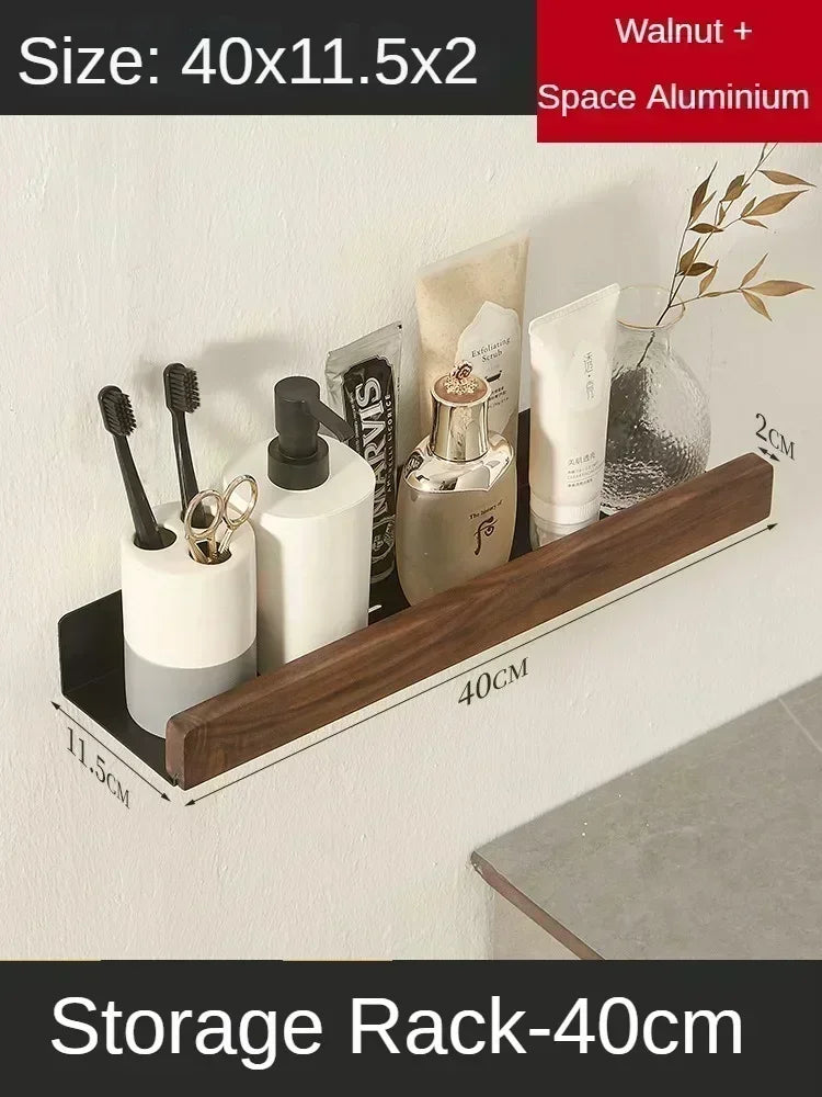 porte-serviettes en bois et aluminium organisateur mural pour accessoires de douche - vue 12 sur 16