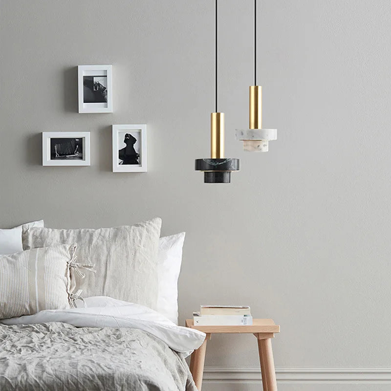 Suspension Lustre nordique Simple moderne luxe marbre Restaurant couloir allée café balcon bar chevet lampe décorative - vue 5 sur 9