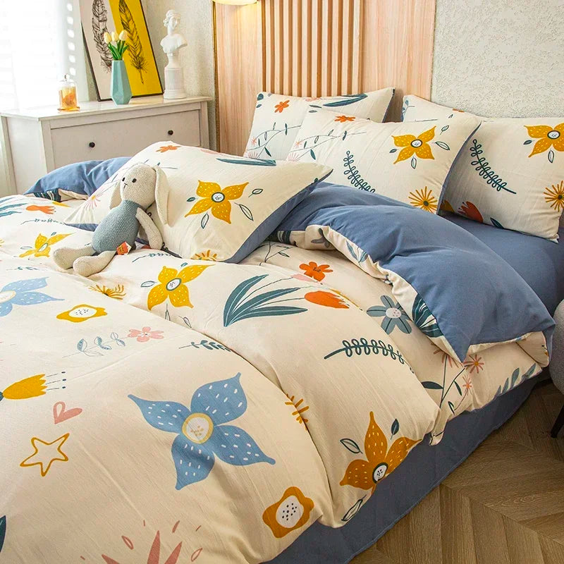 housse de couette imprimée fleurs en coton lavé