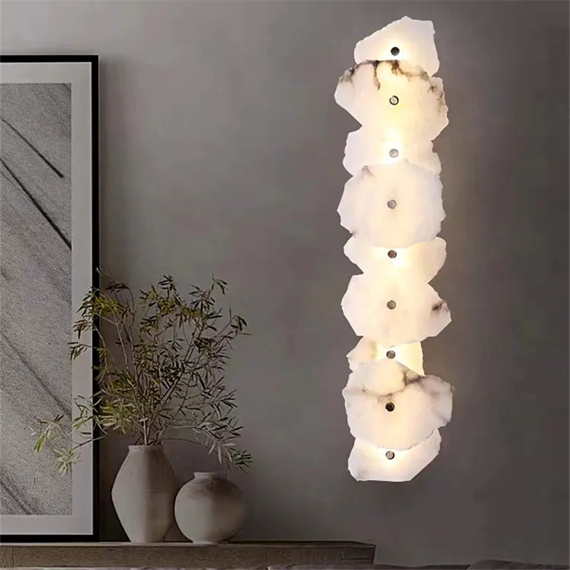 Applique murale moderne en laiton LED longue lampe en marbre naturel 	 de luxe éclairage applique chambre salon salle à manger couloir lumière