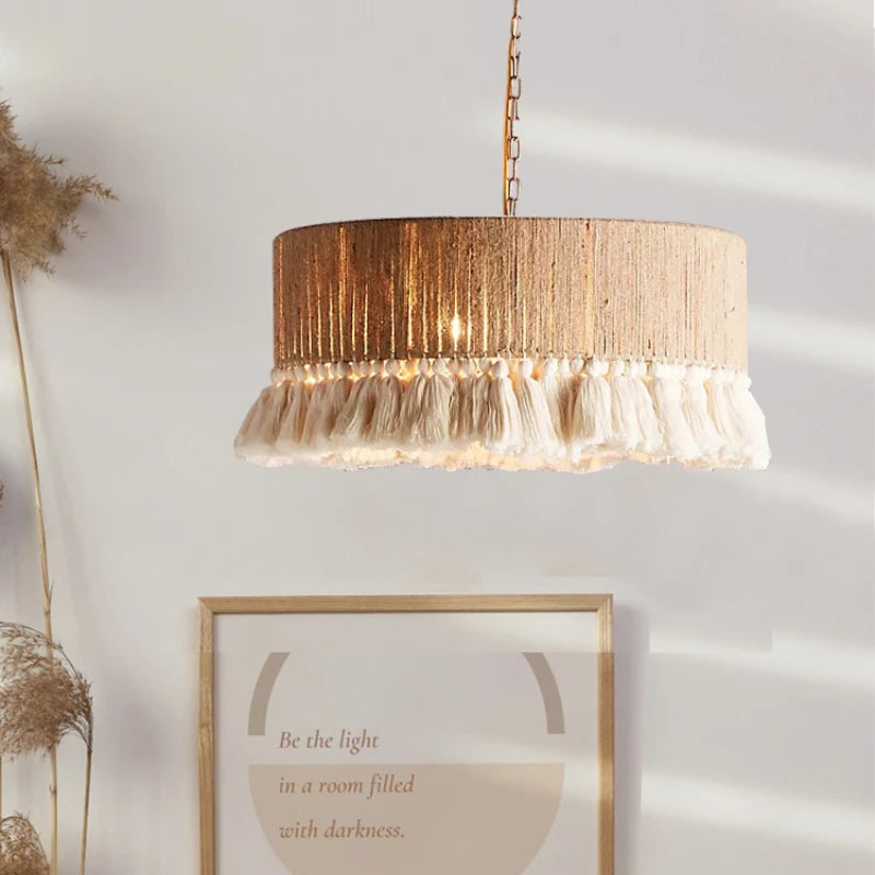 Vintage chanvre corde gland suspension lumières chambre suspension lampe rétro Restaurant luminaire bohème décor à la maison