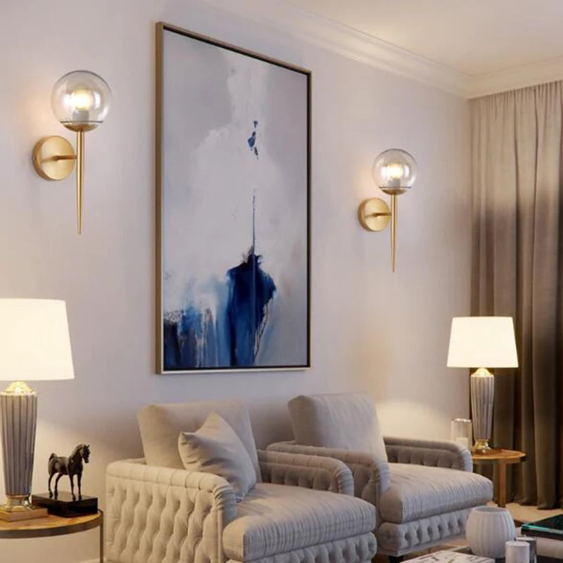 Applique murale boule de LED nordique appliques murales boule de verre nordique pour escaliers couloir chambre lampe de chevet E27 appliques murales d'intérieur lumières - vue 6 sur 14