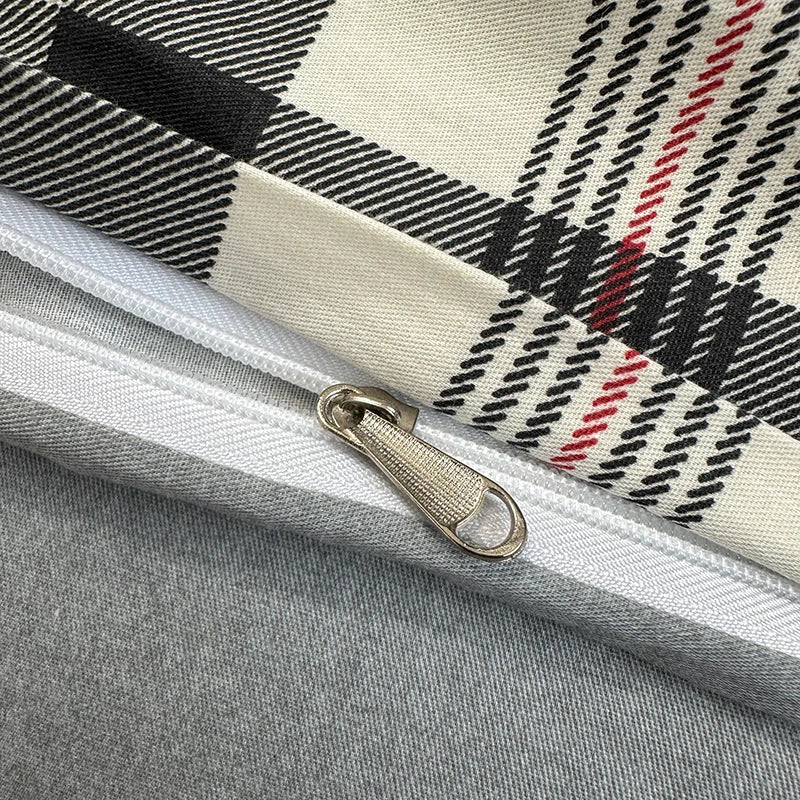 housse de couette en coton à carreaux avec taies d'oreiller douces