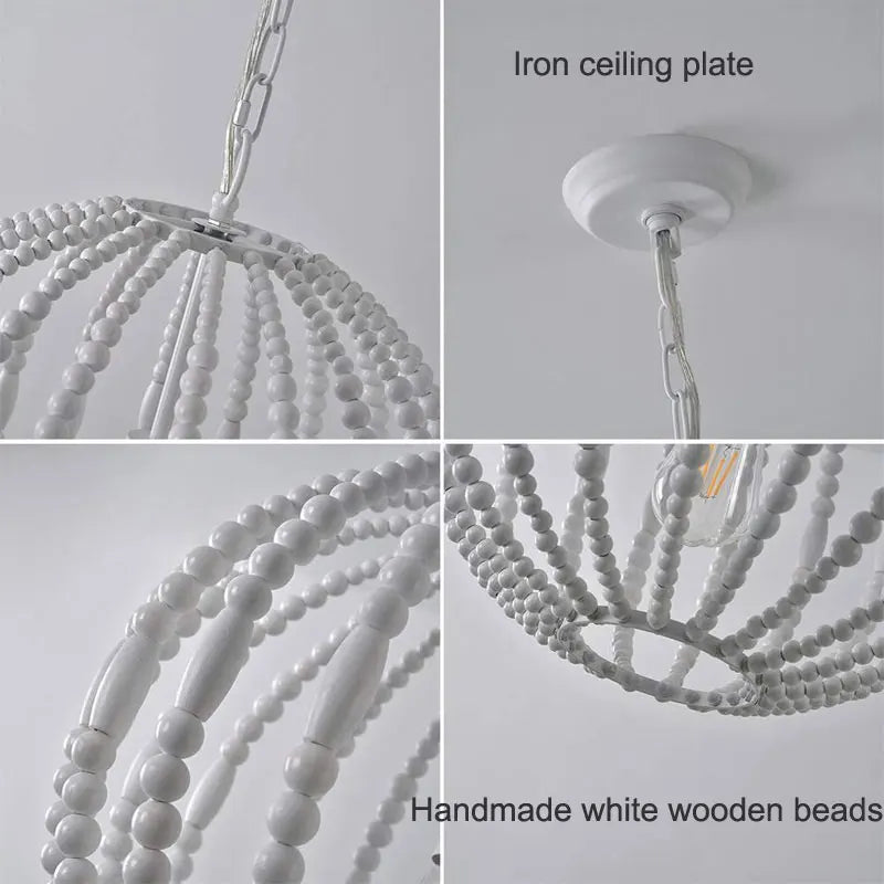 lustre vintage en perles de bois style américain loft campagne