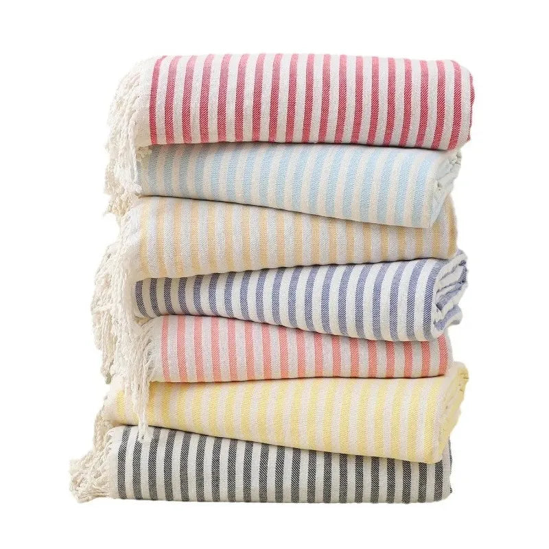 serviette de plage extra large rayures franges absorbante