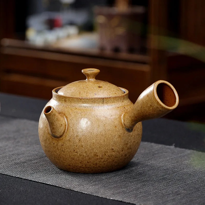 Theiere japonaise ceramique brute anse laterale avec infuseur