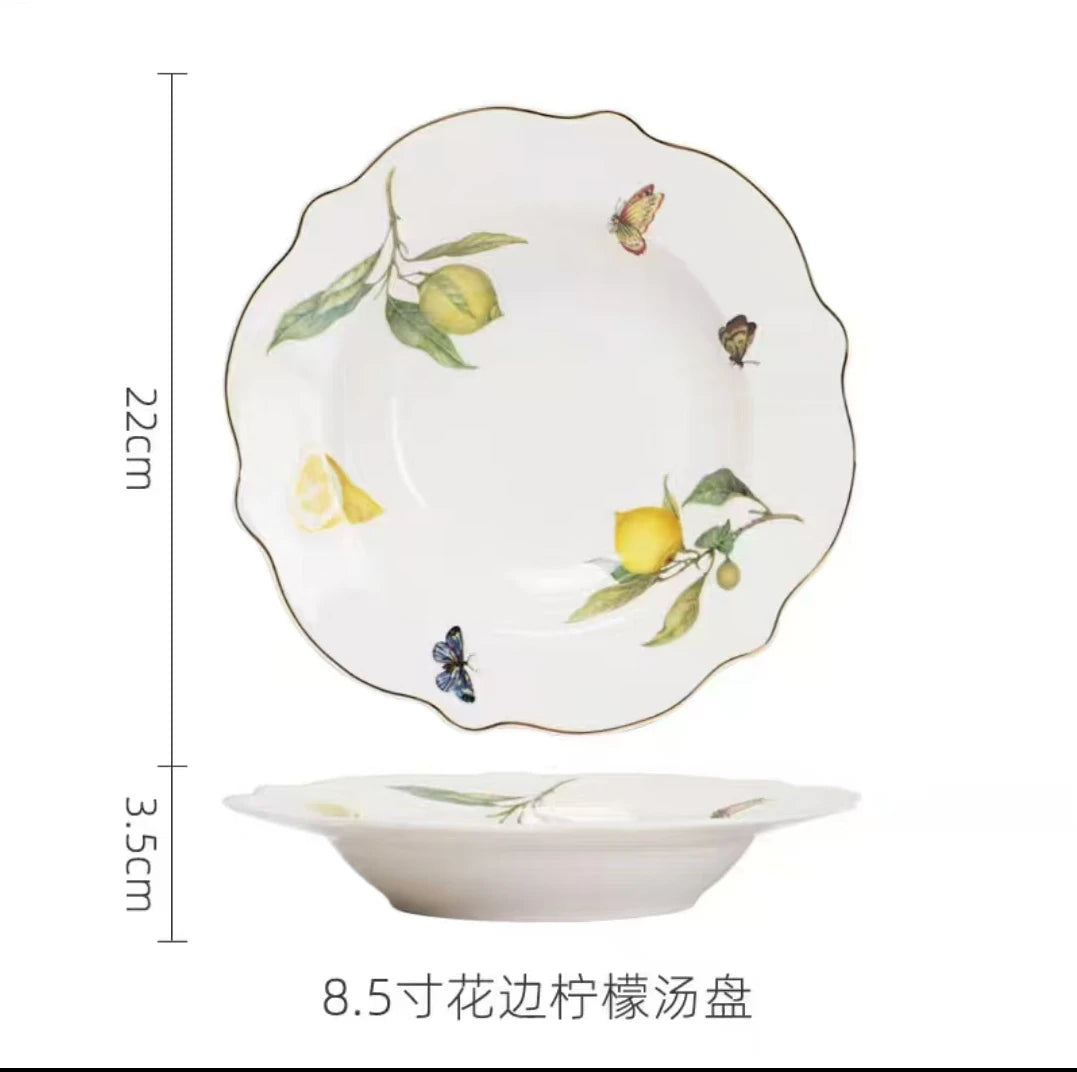 Assiette ceramique style europeen motif citron elegant