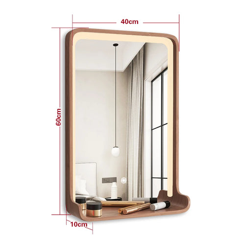 miroir en bois massif avec éclairage led et fixation murale