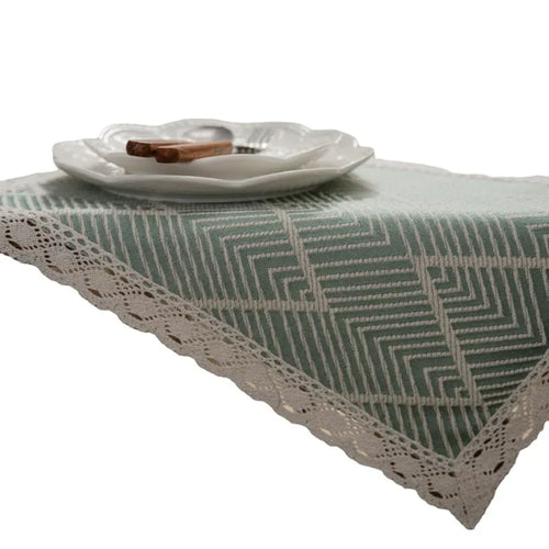 Chemin de table géométrique beige pompons style bohème