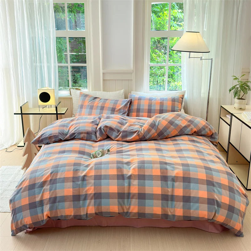 housse de couette en coton lavée à carreaux douce et confortable