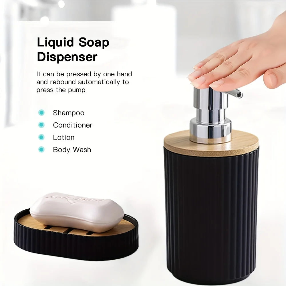 ensemble de rangement 6 pièces en plastique et bambou pour salle de bain - vue 5 sur 6