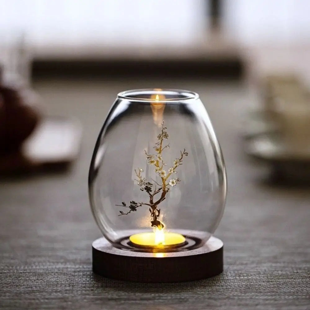 bougeoirs en verre avec couvercle décoration intérieure en bois - vue 4 sur 9