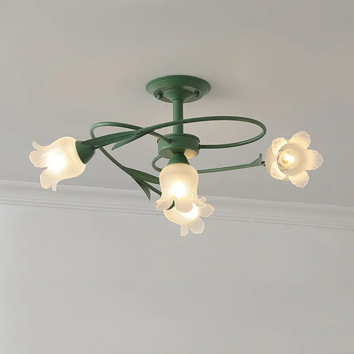 plafonnier vintage français en verre avec led et suspension en fer