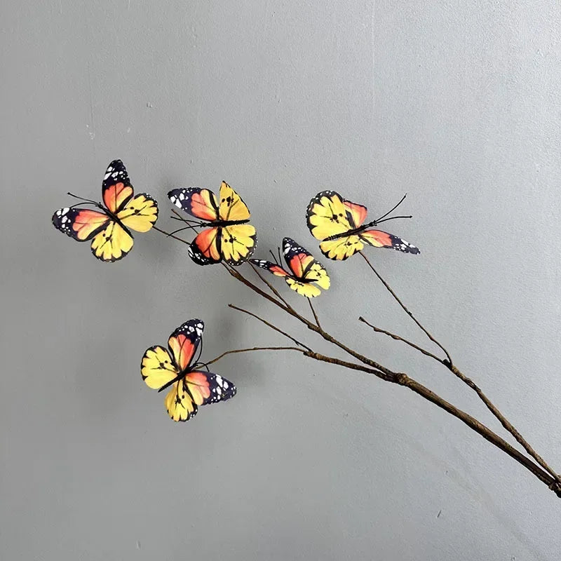 branche de papillon artificielle avec fausses fleurs décoratives pour jardin