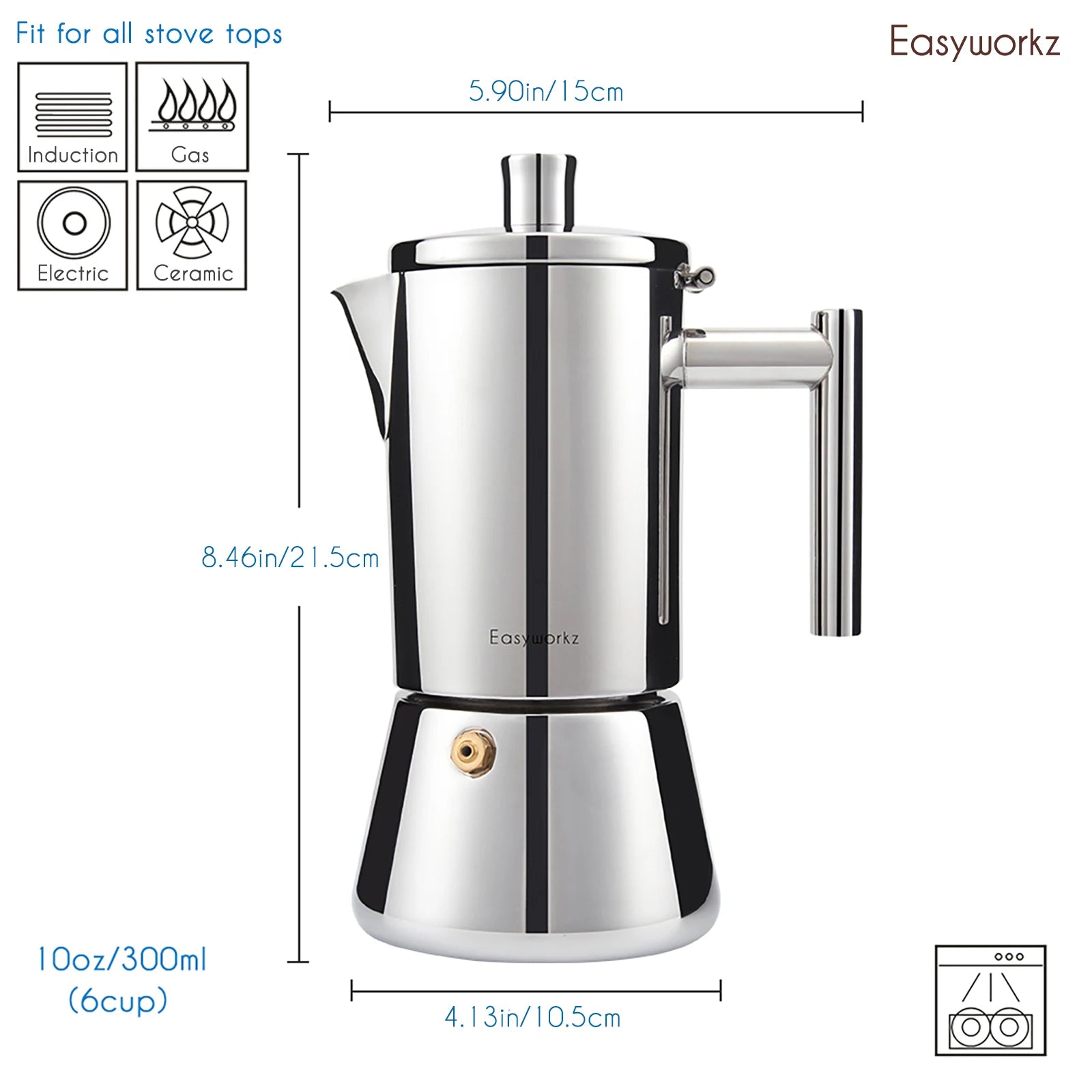 Cafetière italienne inox induction easyworkz style moderne - vue 3 sur 7