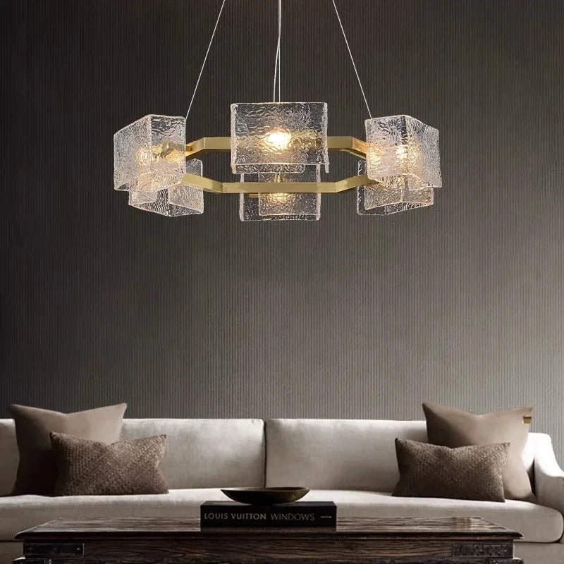 lustre led moderne ondulations d'eau en verre de luxe - vue 2 sur 17