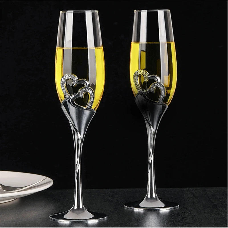 ensemble 2 flutes champagne mariage coeurs bord cristal