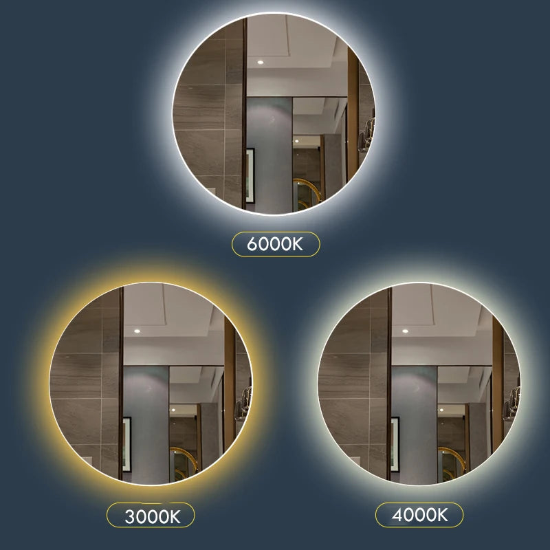 miroir rond avec rétroéclairage réglable et antibuée décoratif - vue 6 sur 10