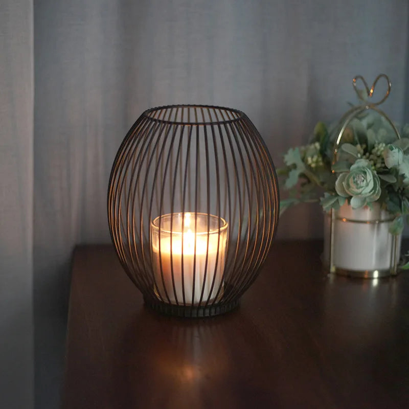 bougeoir en fer creux géométrique pour décoration intérieure - vue 5 sur 6