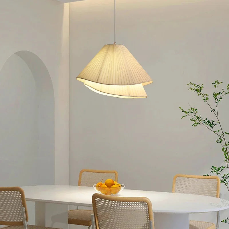 SANDYHA Lustre Minimaliste Moderne Tissu Style Crème Lampes Suspendues Salle à Manger Chambre Maison Lustre Luminaire Suspendu - vue 2 sur 10