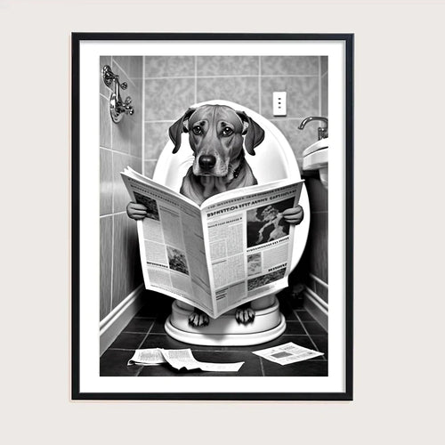 décoration murale humoristique animaux sur toilettes avec journal