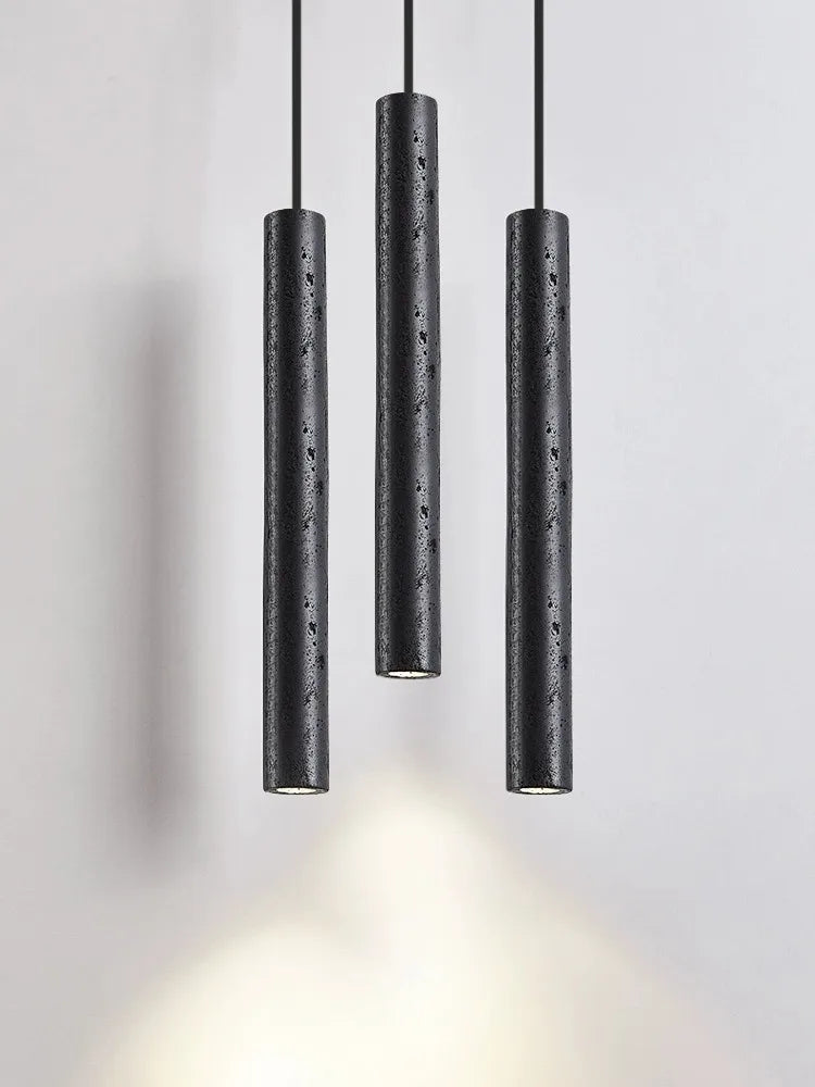 Led lustre chambre chevet suspension lampe Tube longue ligne petite lumière naturelle pierre noire maison chambre décoration luminaire