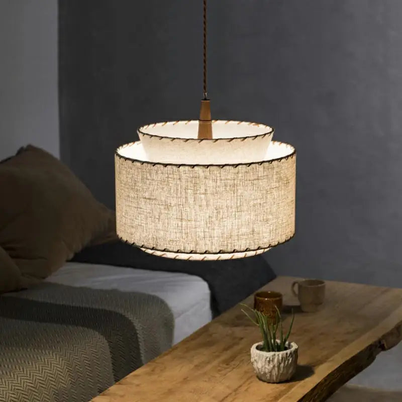 lustre à led en tissu japonais pour décoration intérieure moderne - vue 4 sur 8