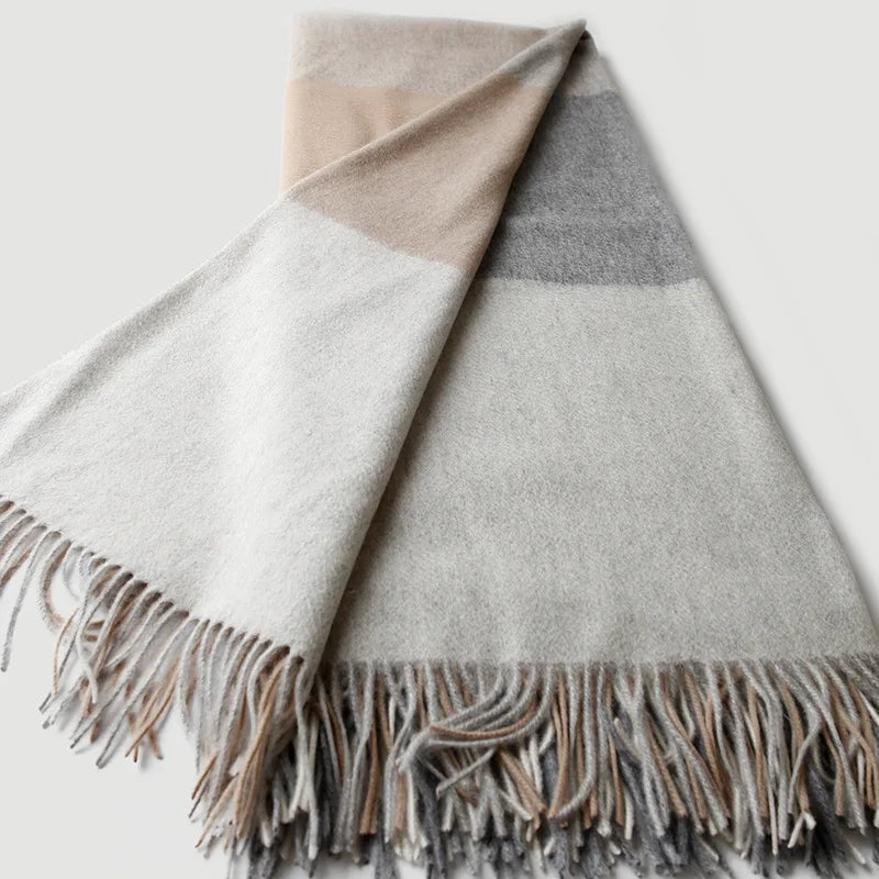 plaid laine jacquard a carreaux franges salon voyage - vue 5 sur 7