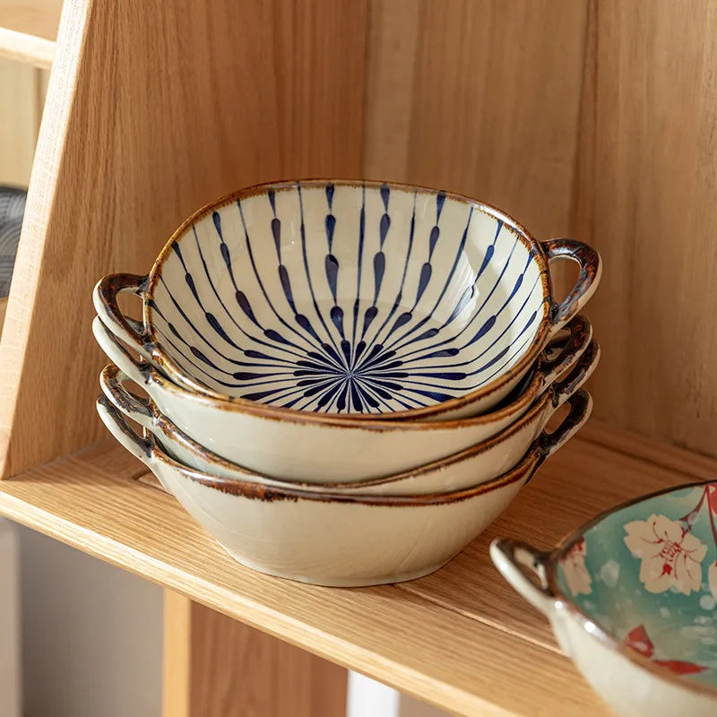 Bol japonais céramique anse motif floral 19cm - vue 5 sur 7