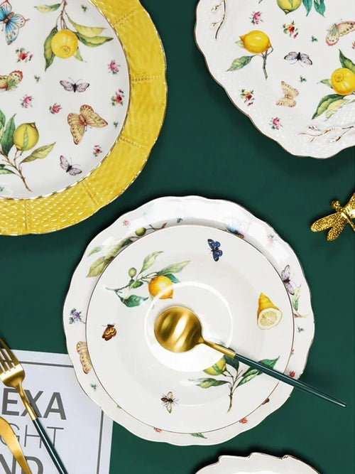 Assiette ceramique style europeen motif citron elegant