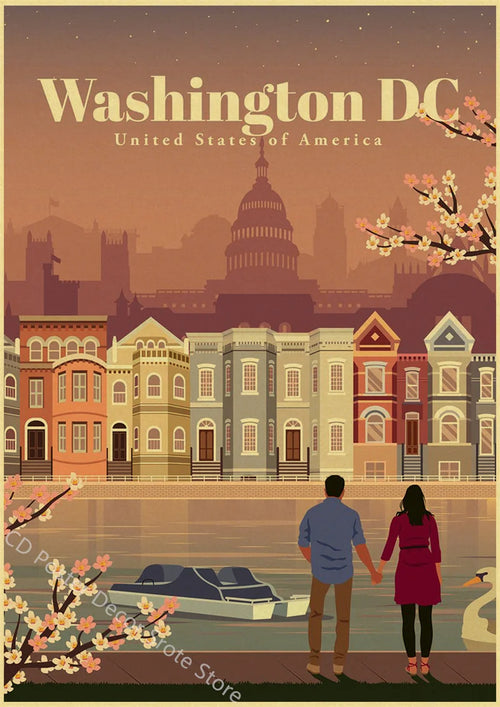 affiche vintage des grandes villes du monde décor mural