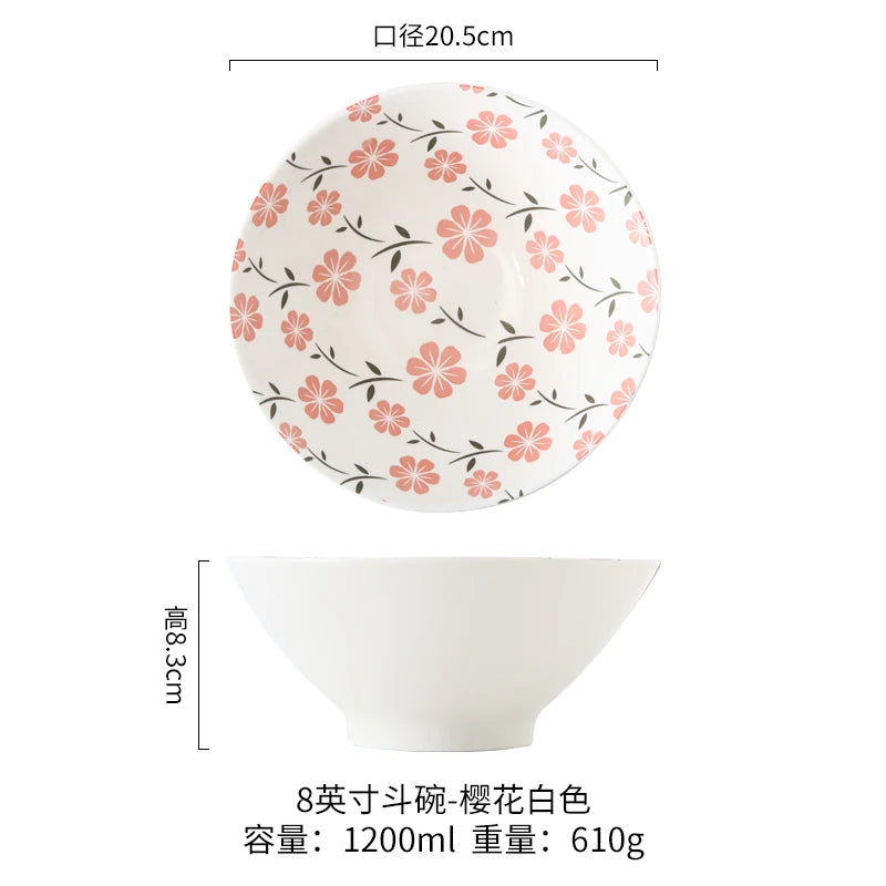 Bol ramen céramique motif floral japonais 1 2l