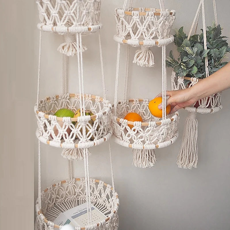 panier suspendu en macramé pour plantes et fruits décoratif - vue 5 sur 10