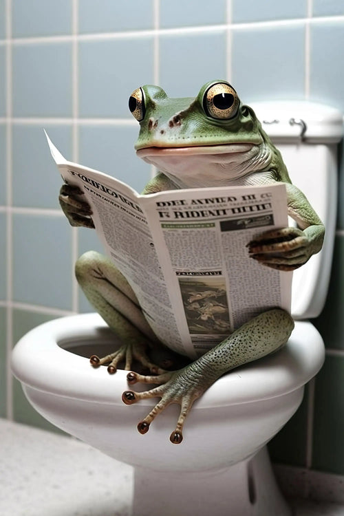 décoration murale humoristique animaux sur toilettes avec journal