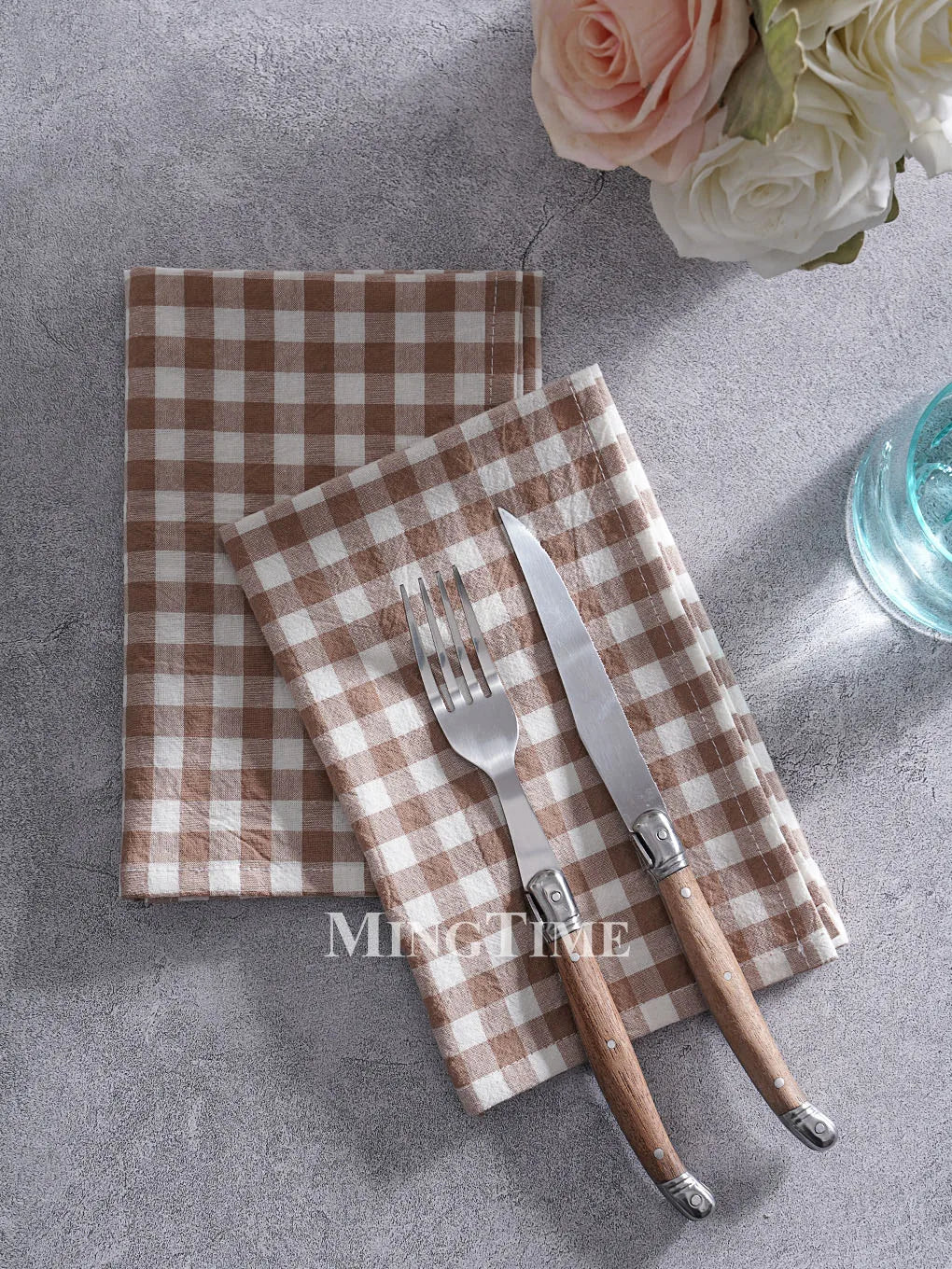 Serviette de table vichy coton style champetre 42cm - vue 4 sur 7