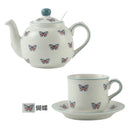 Théière céramique motif papillons animaux avec infuseur