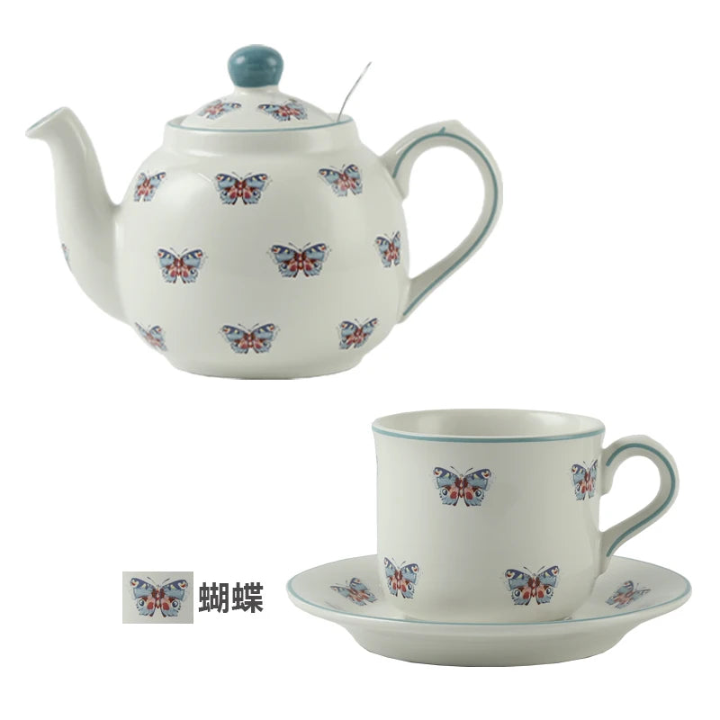 Théière céramique motif papillons animaux avec infuseur
