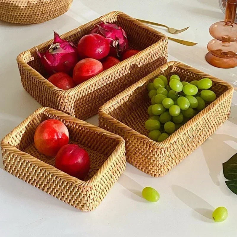 panier de rangement tissé à la main en rotin pour cuisine et pique-nique - vue 4 sur 22