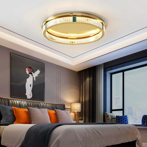 lustre moderne en cristal rond à 3 couches avec led
